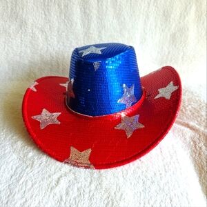 New 4th of July Independence Light-Up Sequin Cowboy Hat, Red White Blue One Size
